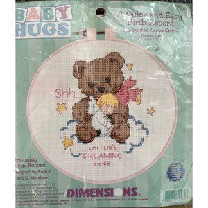 NIB VTG Dimensions Dreaming Birth Record Counted Cross Stitch Kit Angel 72561